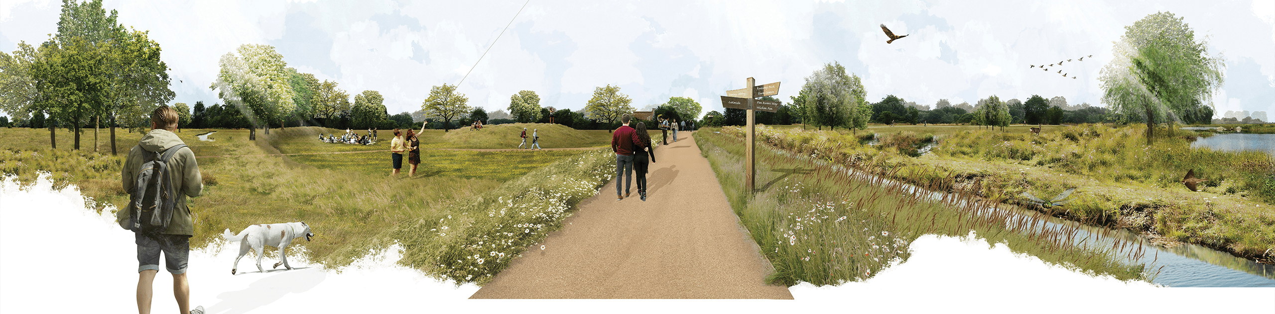A photomontage view of the proposed fenland habitats at Waterbeach. © BMD
