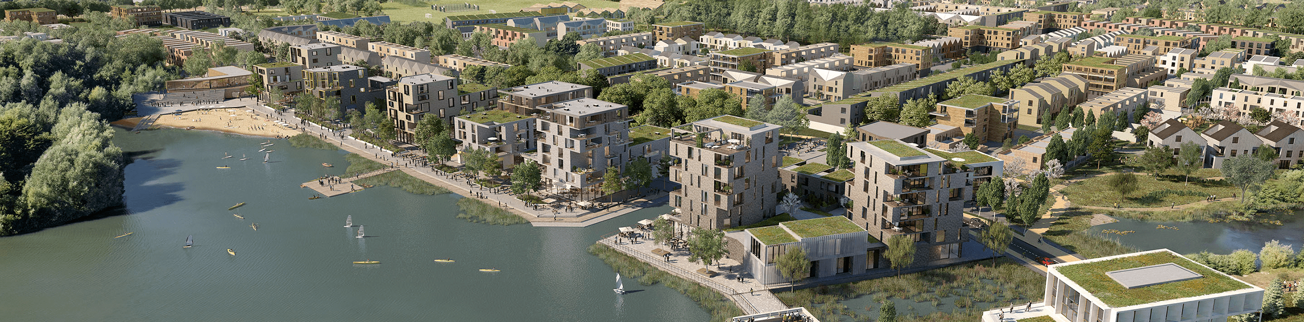 A CGI visual of the proposed Waterbeach lakeside development from above. © Assembly CGI