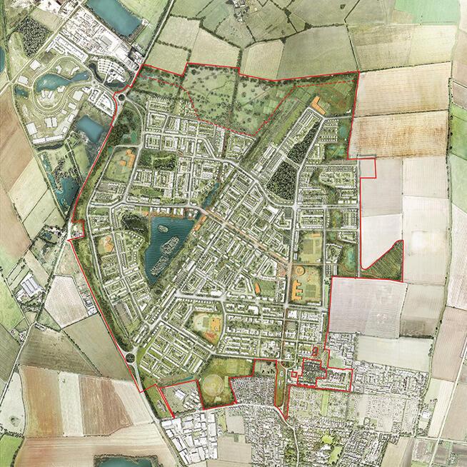 An illustrative masterplan showing the new development at Waterbeach. © FPA & BMD