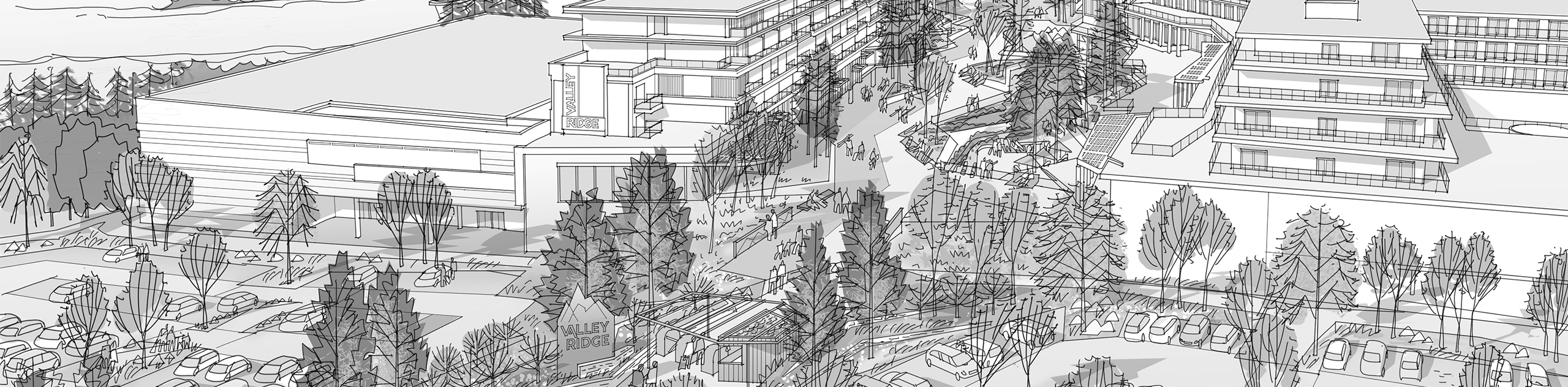 A hand drawn sketch of the Valley Ridge resort. © BMD & James Holyoak A hand drawn sketch of the Valley Ridge resort. © BMD & James Holyoak