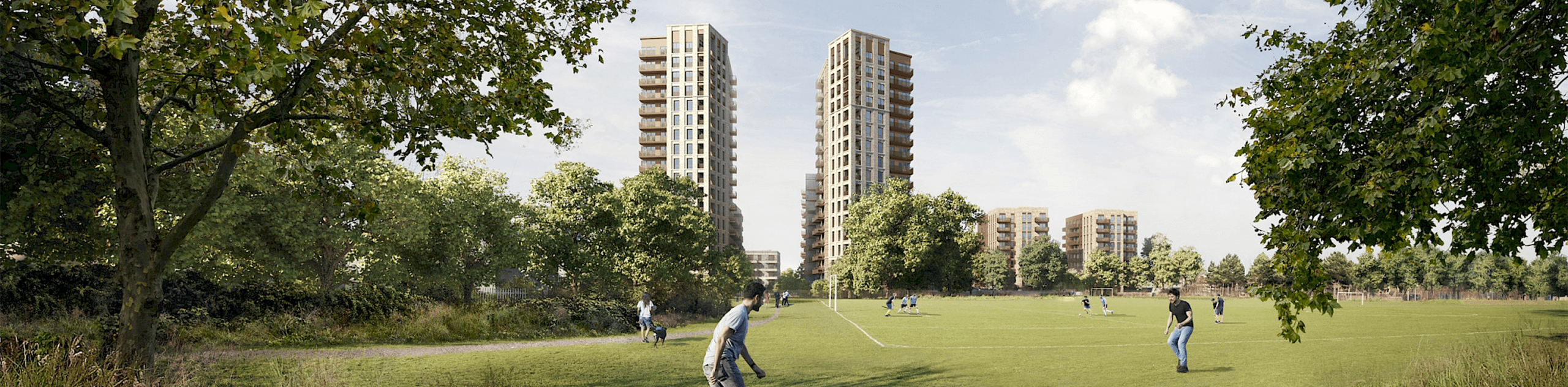 A CGI render of the proposed development at Lea Bridge Gasworks. © Atelier78