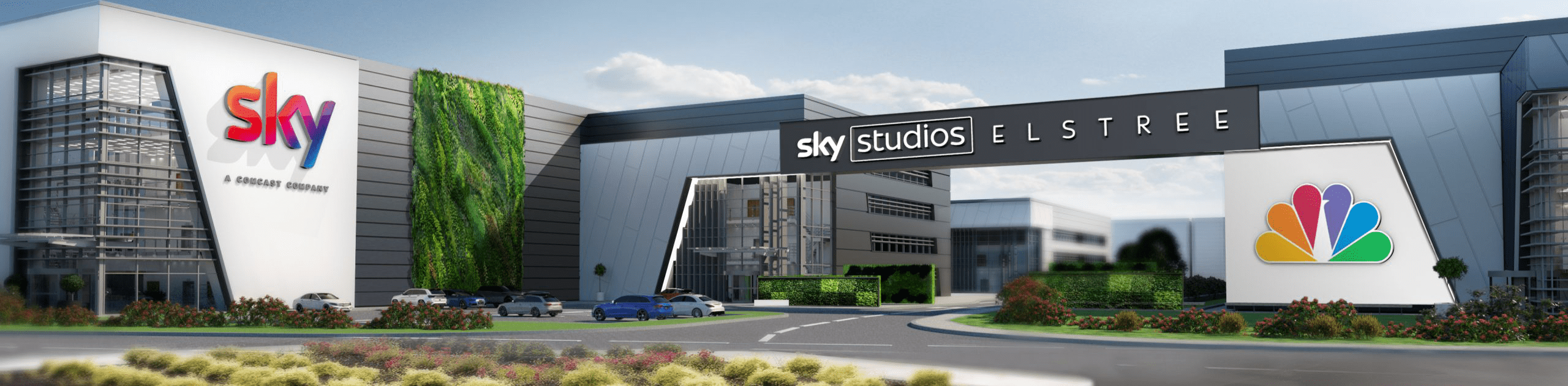 A CGI render of the entrance to Sky Studios Elstree. © Sky