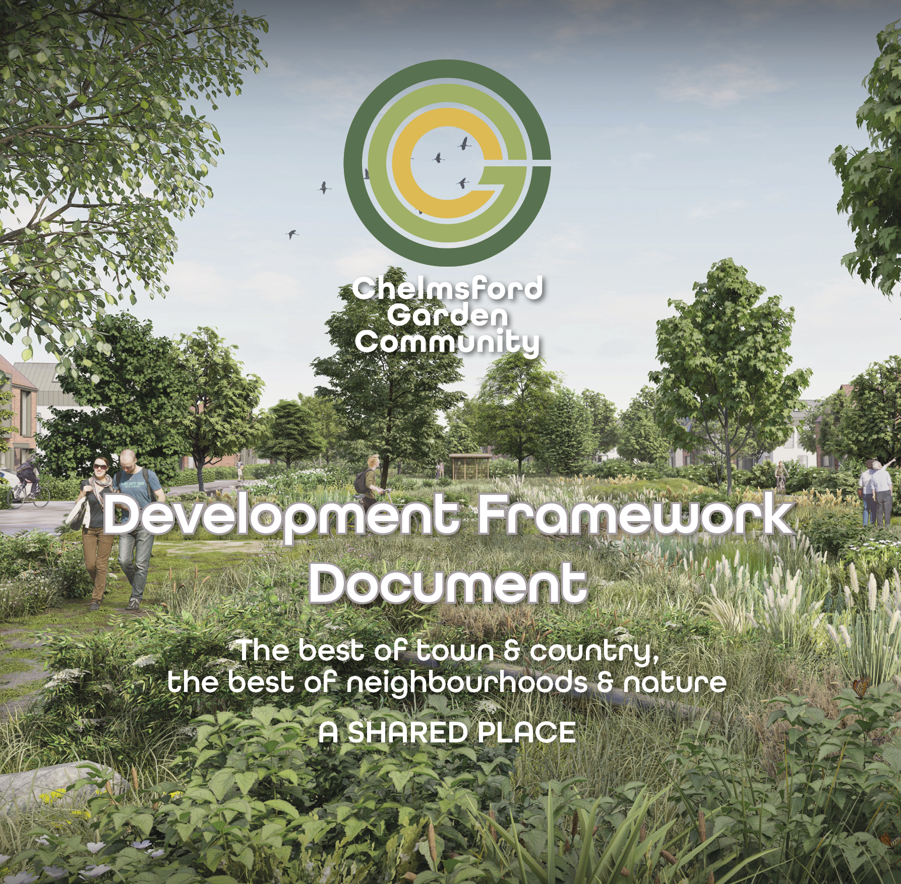The front cover of the DFD document with a CGI render of the proposed landscape at Chelmsford Community Garden. © JTP The front cover of the DFD document with a CGI render of the proposed landscape at Chelmsford Community Garden. © JTP
