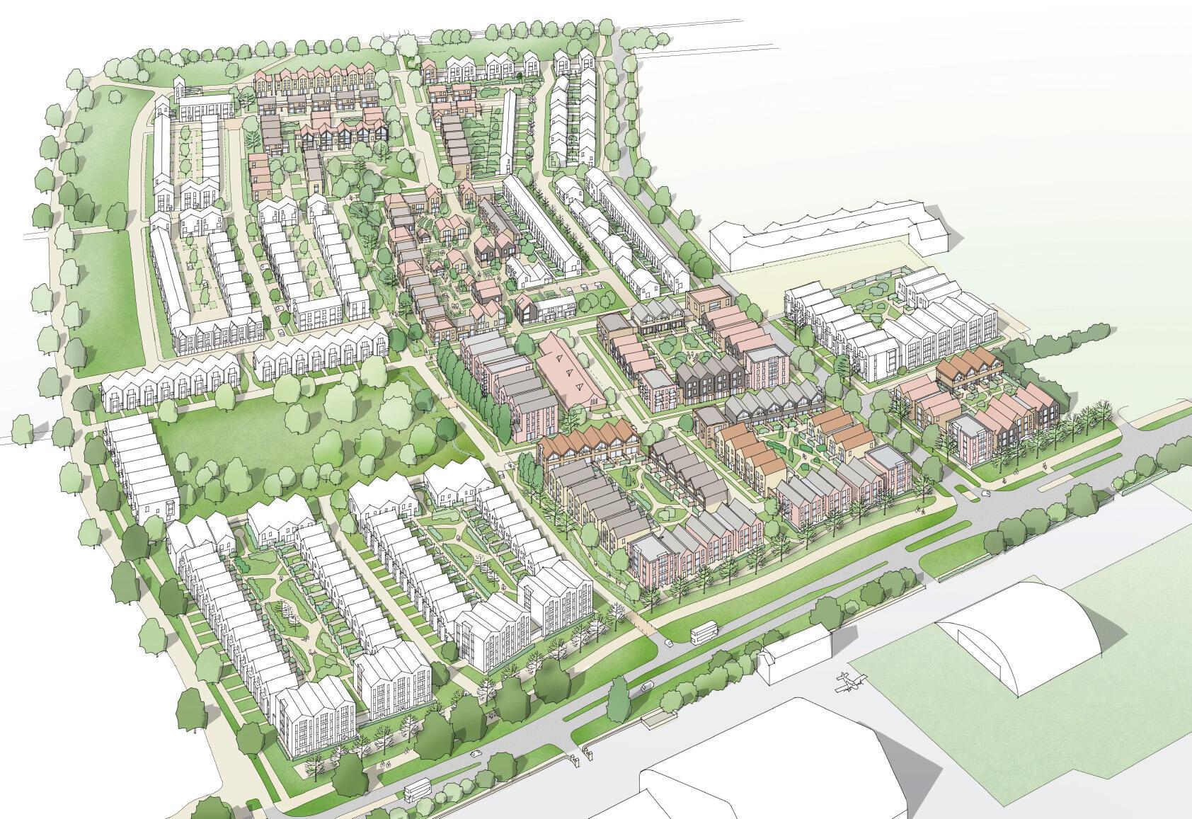 A hand drawn sketch of the proposed development at Marleigh Phase 2. © JTP