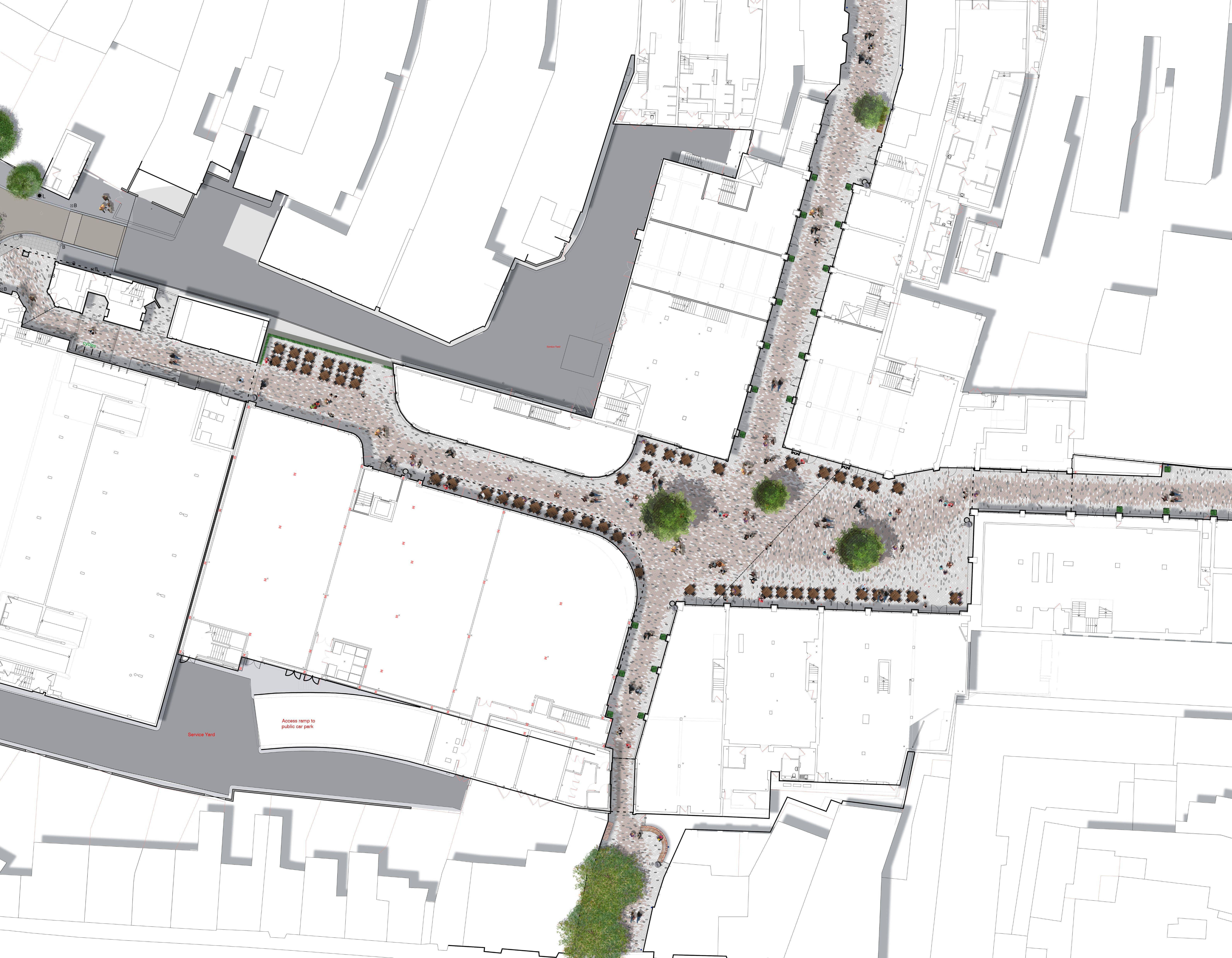 An illustrative masterplan for Bell Court. © BMD An illustrative masterplan for Bell Court. © BMD