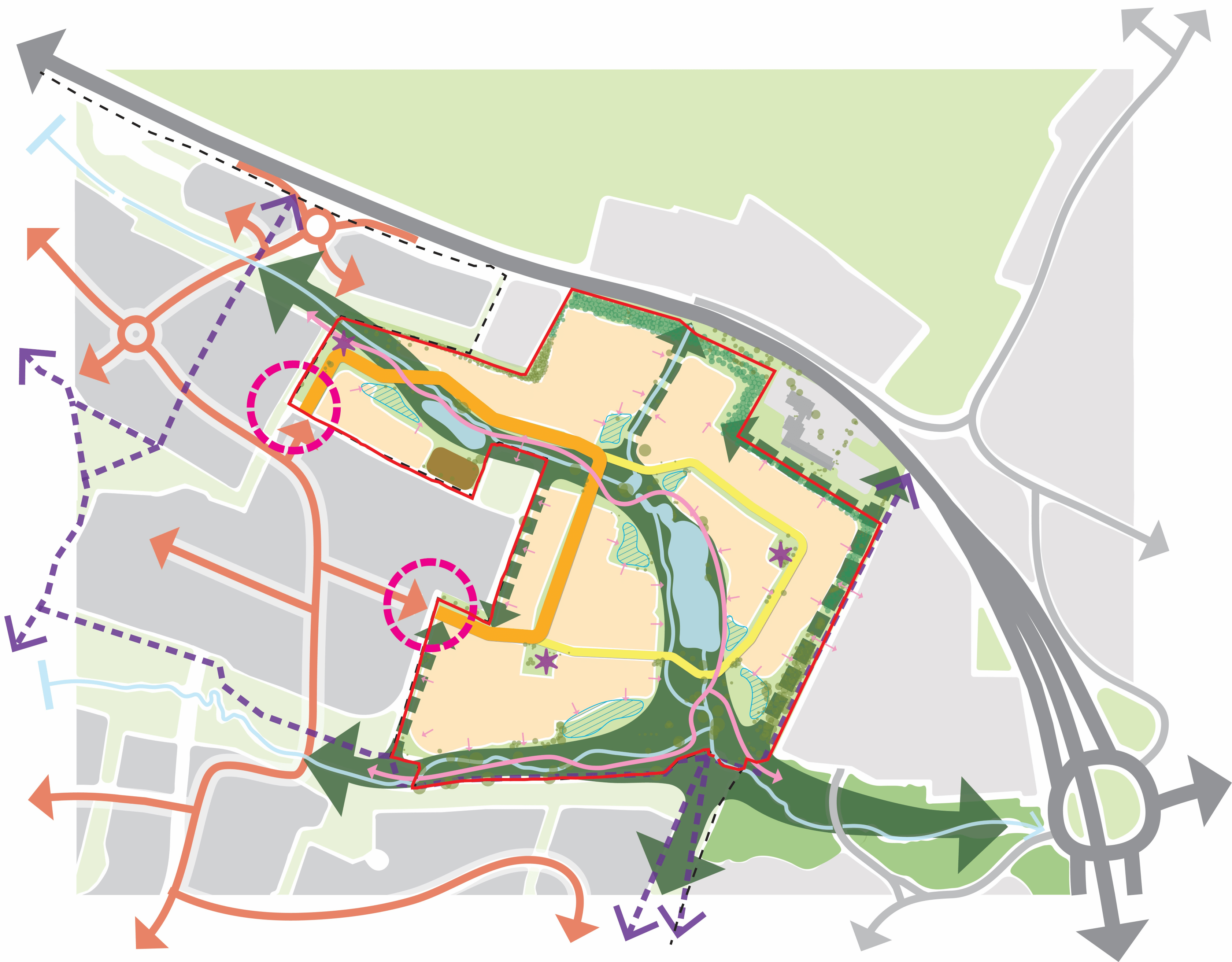 A plan showing the opportunities for development at Windmill Green. © BMD A plan showing the opportunities for development at Windmill Green. © BMD