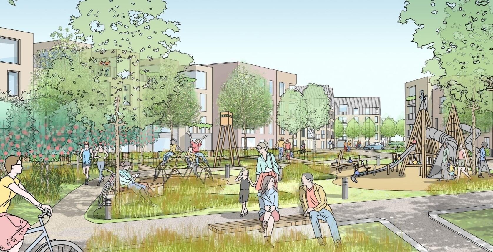 A hand drawn sketch of the proposed play area within the Weyside development. © Adriette Myburgh A hand drawn sketch of the proposed play area within the Weyside development. © Adriette Myburgh