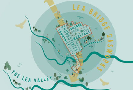 A graphic drawing of the landscape vision at the Lea Bridge site. © BMD