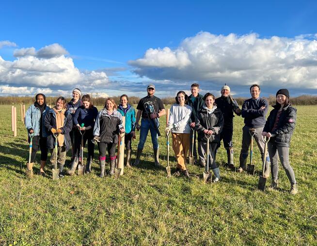 A group photograph of BMD employees at a tree planting day