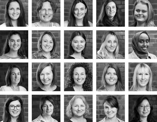 A black and white collage of BMD female employees